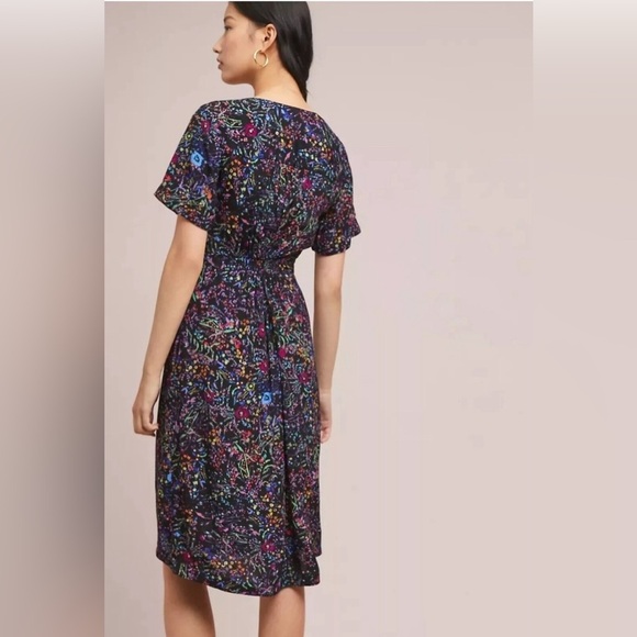 Maeve Anthropologie cheetah floral midi wrap dress Leopard 8 P - Picture 2 of 10